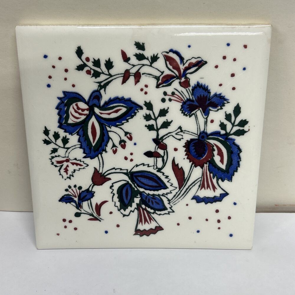 Vintage Iznik Style Ceramic Trivet Tile 6” Floral